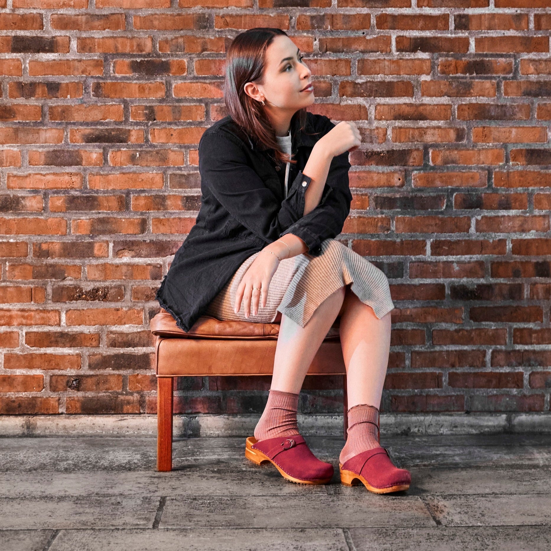 Hedi Women's Wood Clog in Deep Red Sanita - Main Image