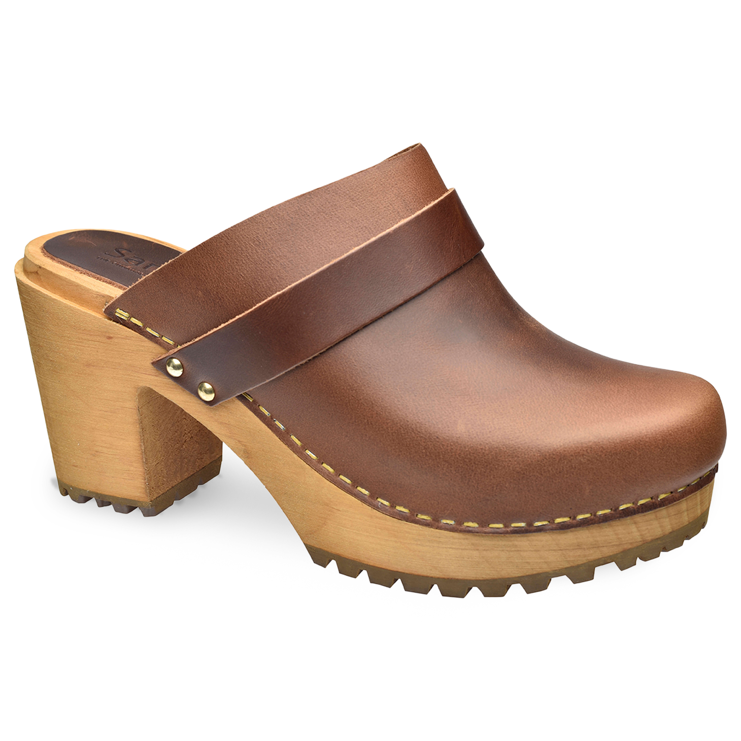 Peleni Women's Wood Clog in Brown Sanita