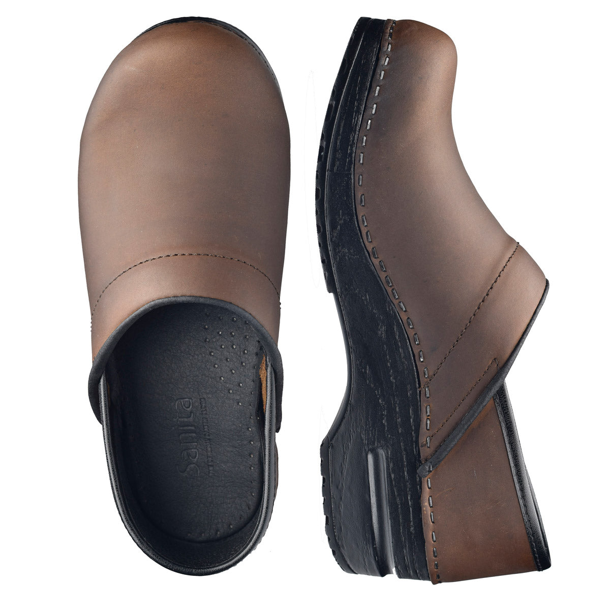 Pro. Oiled Leather Men's Clog in Antique Brown - Sanita