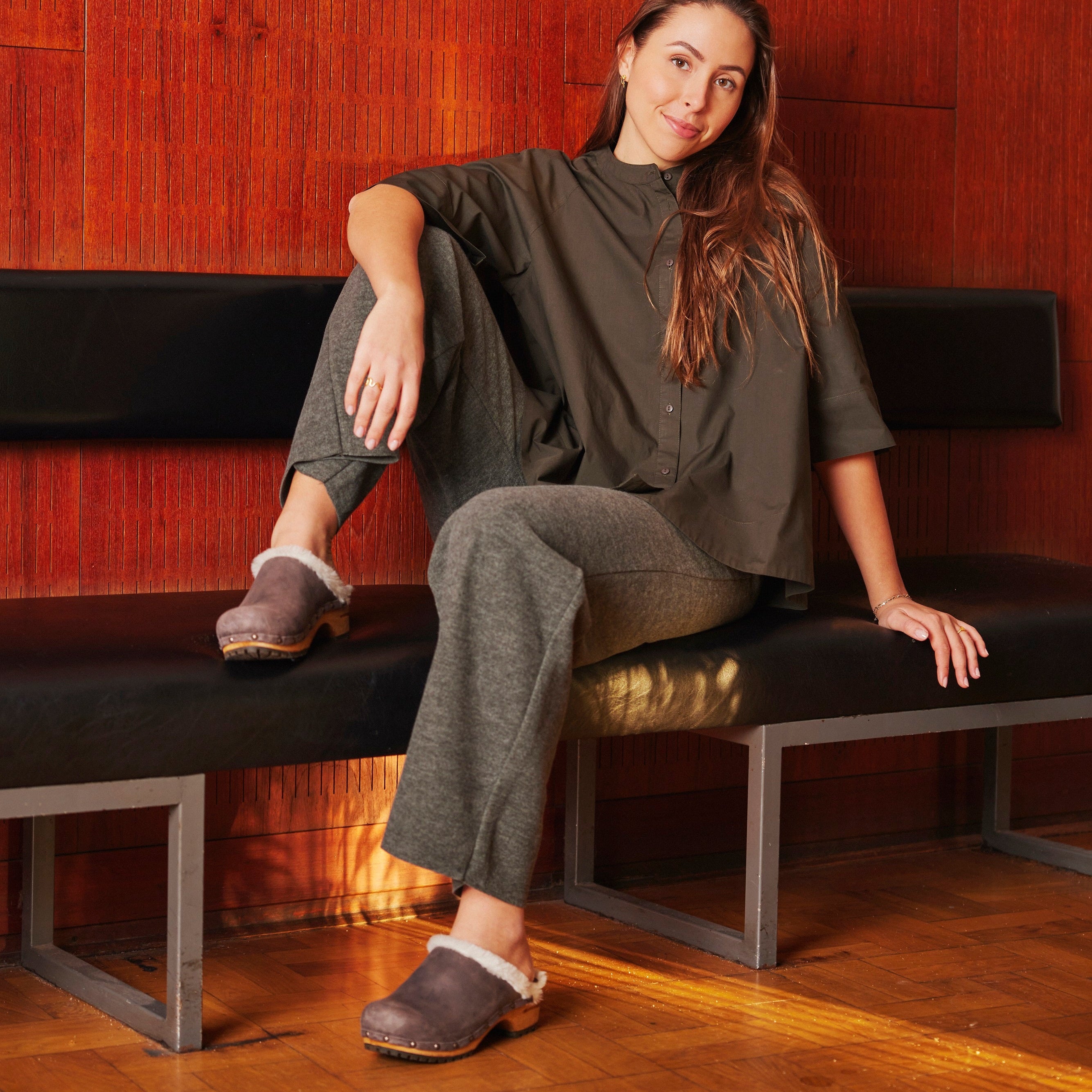 Urban Women's Wood Clog in Anthracite - Sanita