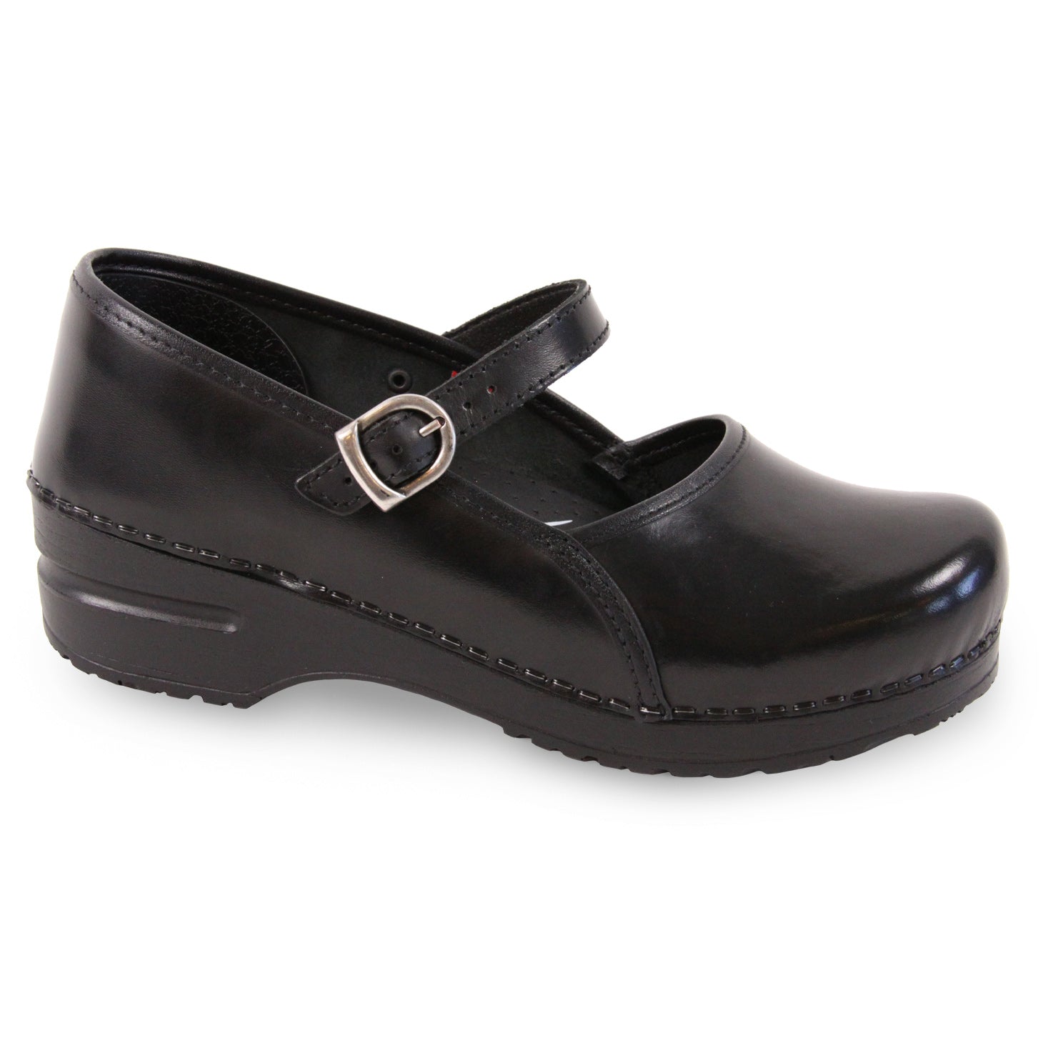 LEATHER CLOGS WITH BACK STRAP - Black