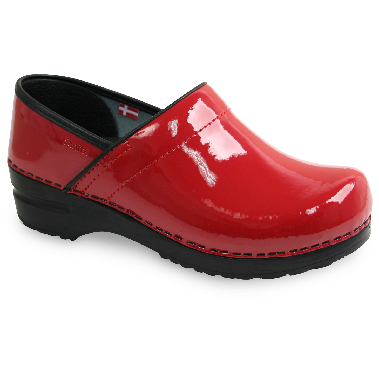 Sanita red 2025 patent leather clogs