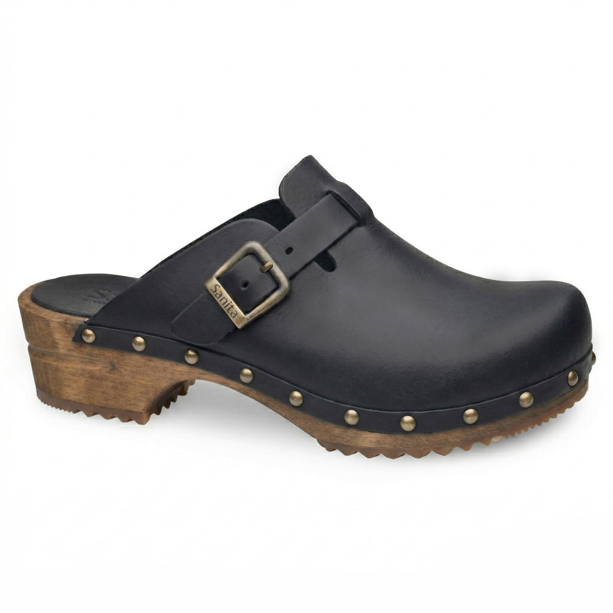 Sanita Kristel Women's Wood Clog in Black Open Back Clog
