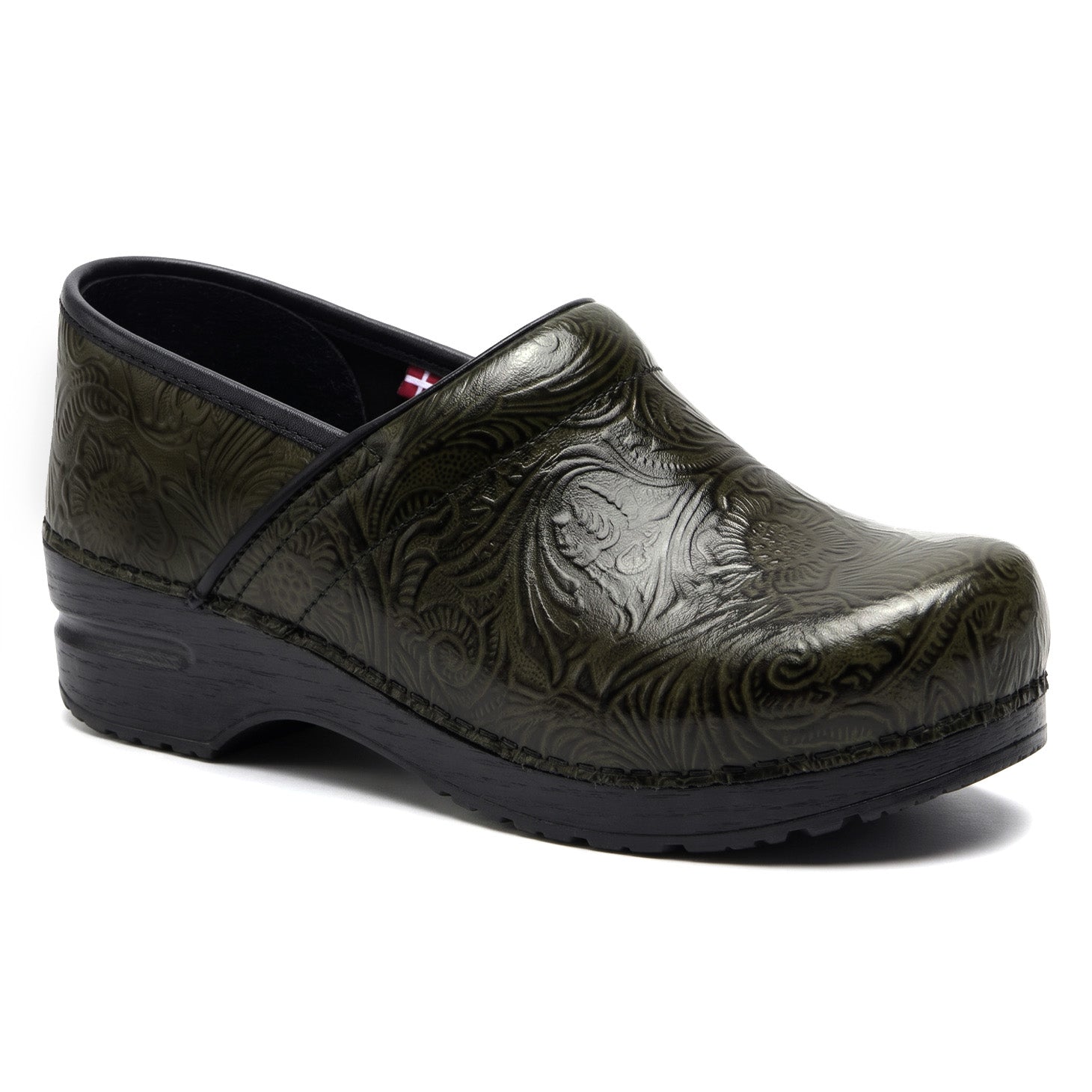 Sanita Rossie Women's Embossed Clog in Green Closed Back Clog