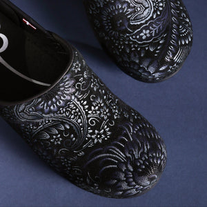 Sanita Boteh Women&#39;s Clog in Blue Paisley Closed Back Clog
