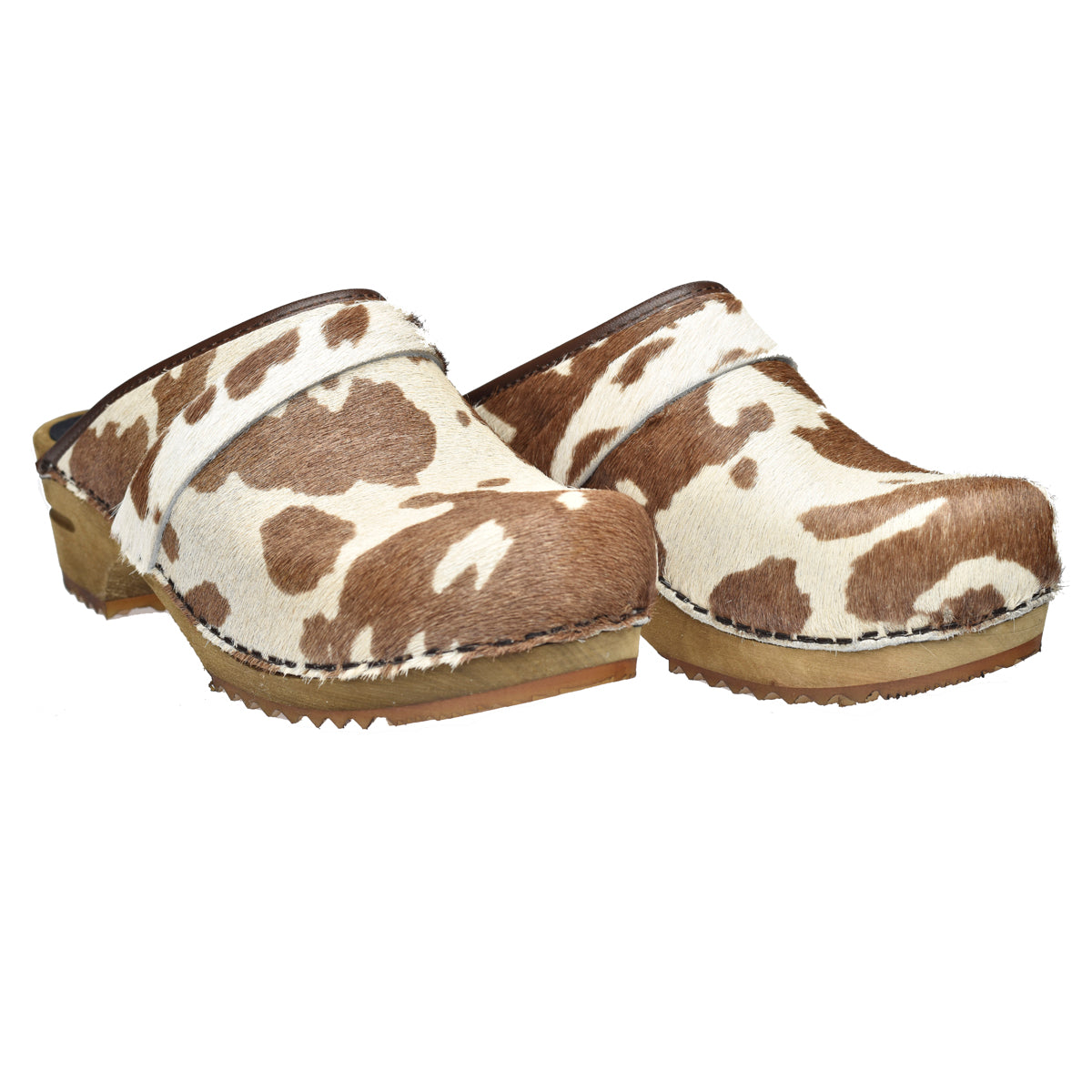 Sanita Caroline Women&#39;s Wood Clog in Brown/White Open Back Clog