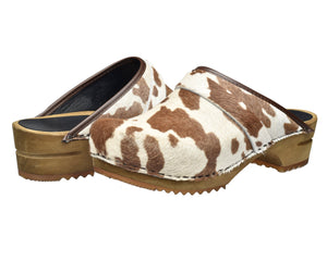 Sanita Caroline Women&#39;s Wood Clog in Brown/White Open Back Clog