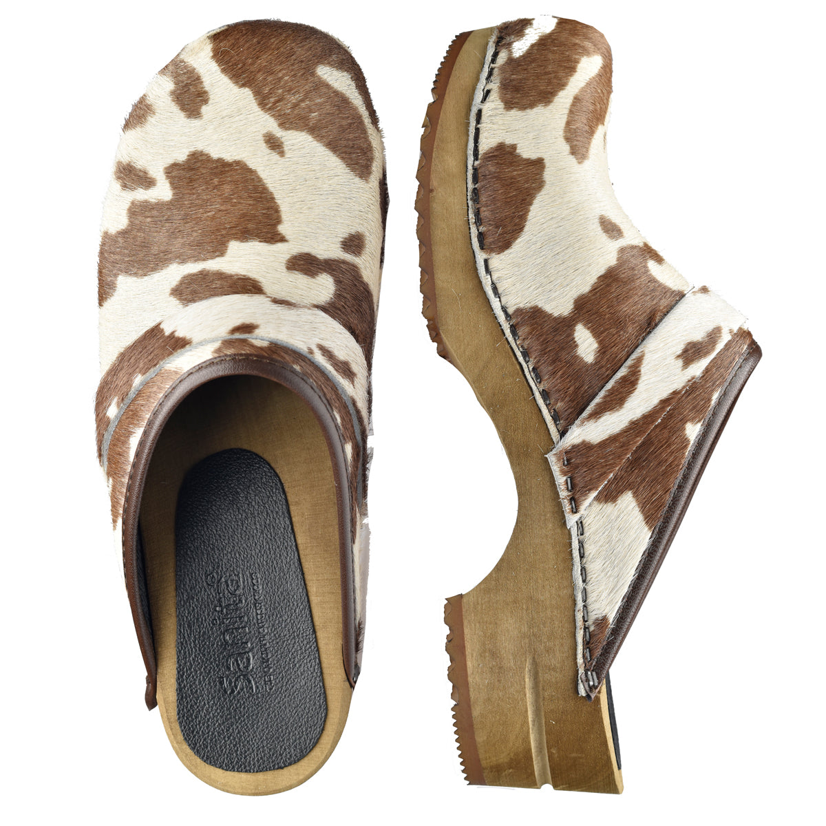 Sanita Caroline Women&#39;s Wood Clog in Brown/White Open Back Clog