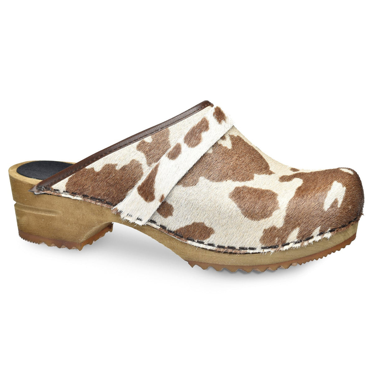 Sanita Caroline Women&#39;s Wood Clog in Brown/White Open Back Clog