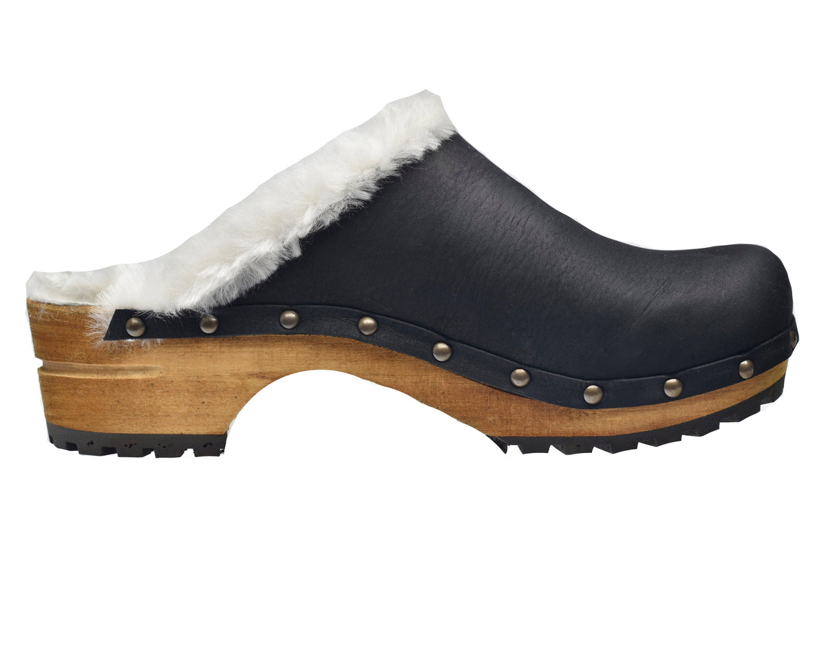 Sanita Hese Women&#39;s Wood Clog in Black Open Back Clog