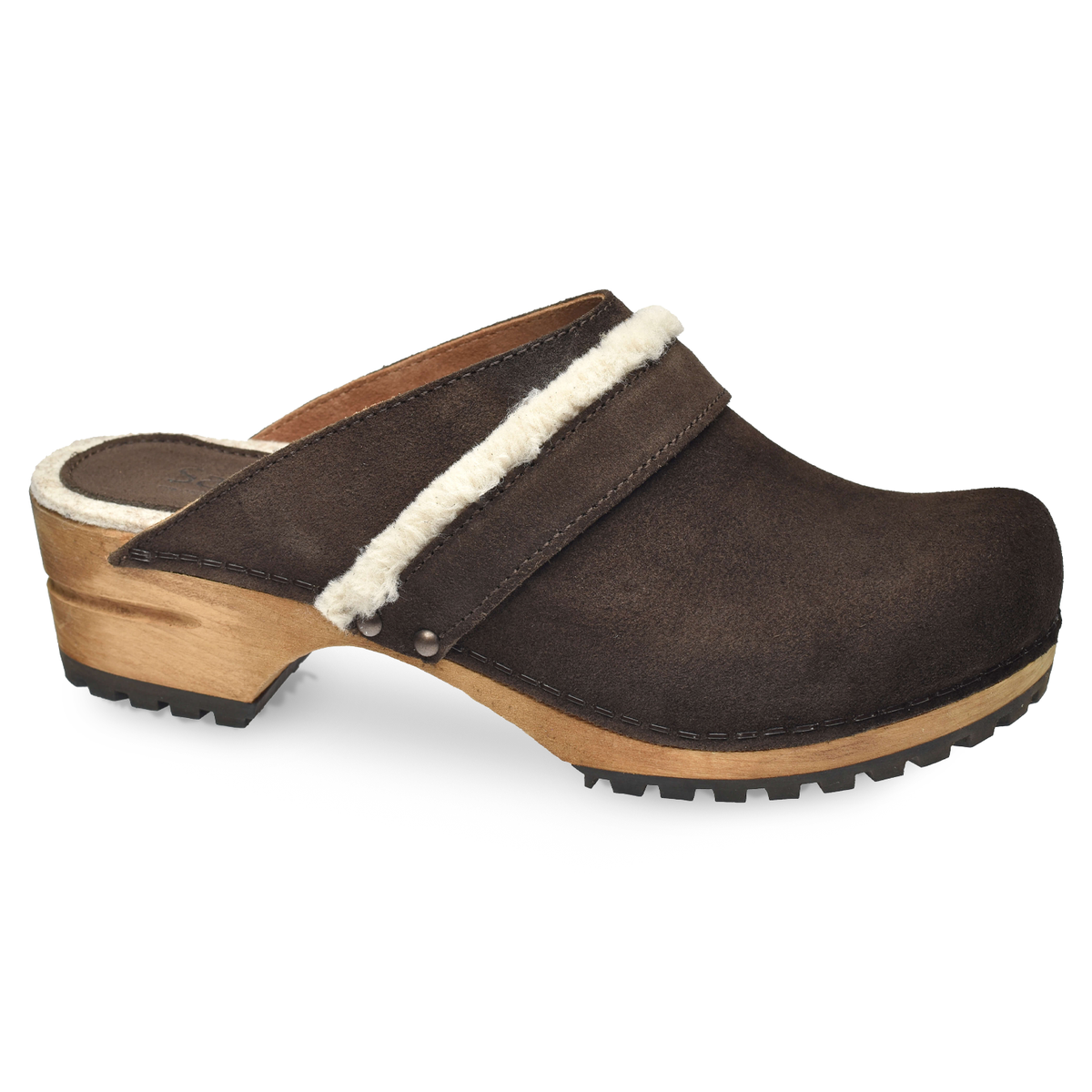 Sanita Hirse Women&#39;s Wood Clog in Dark Brown Open Back Clog