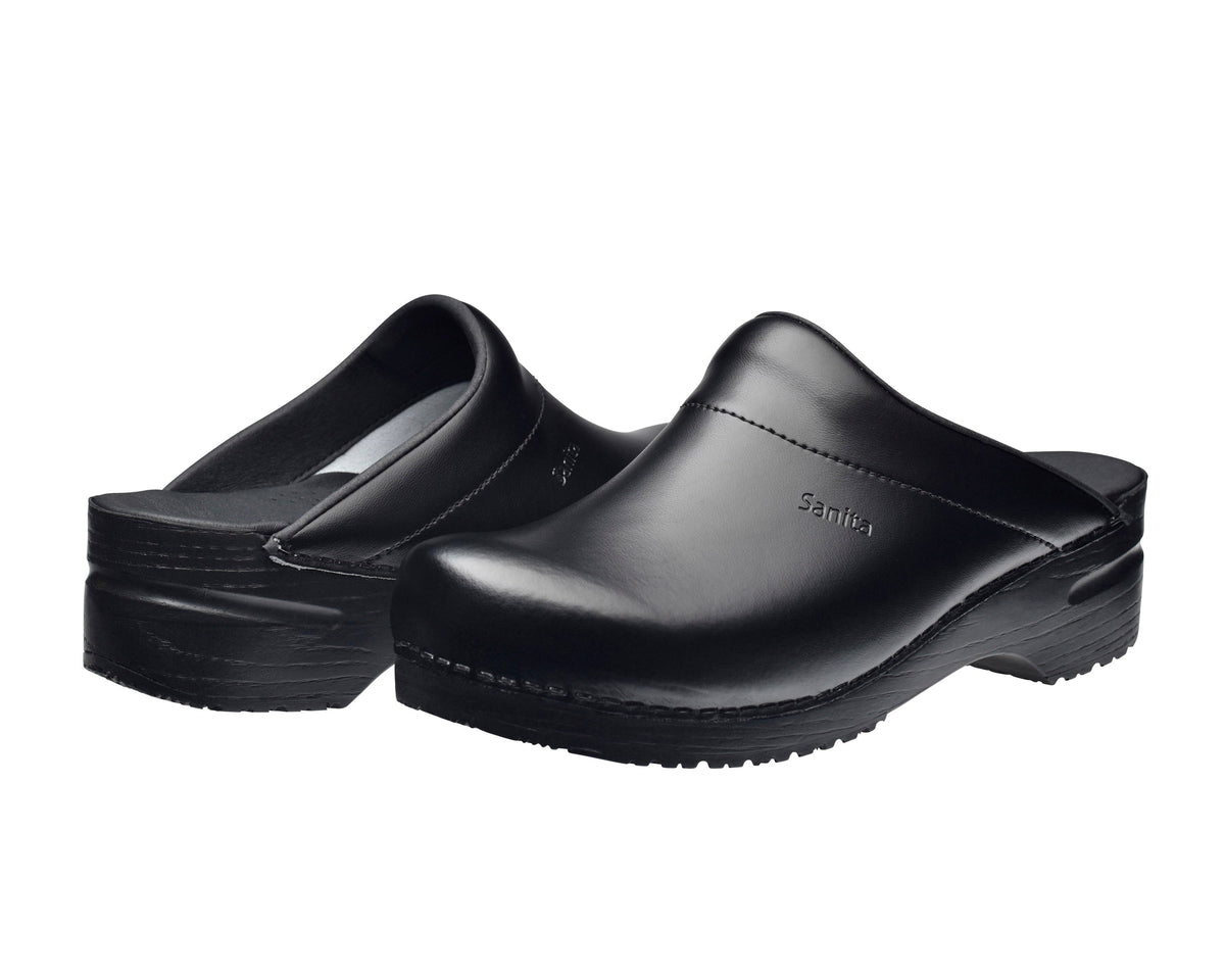 Sanita Karl PU Men&#39;s Clog in Black Open Back Clog