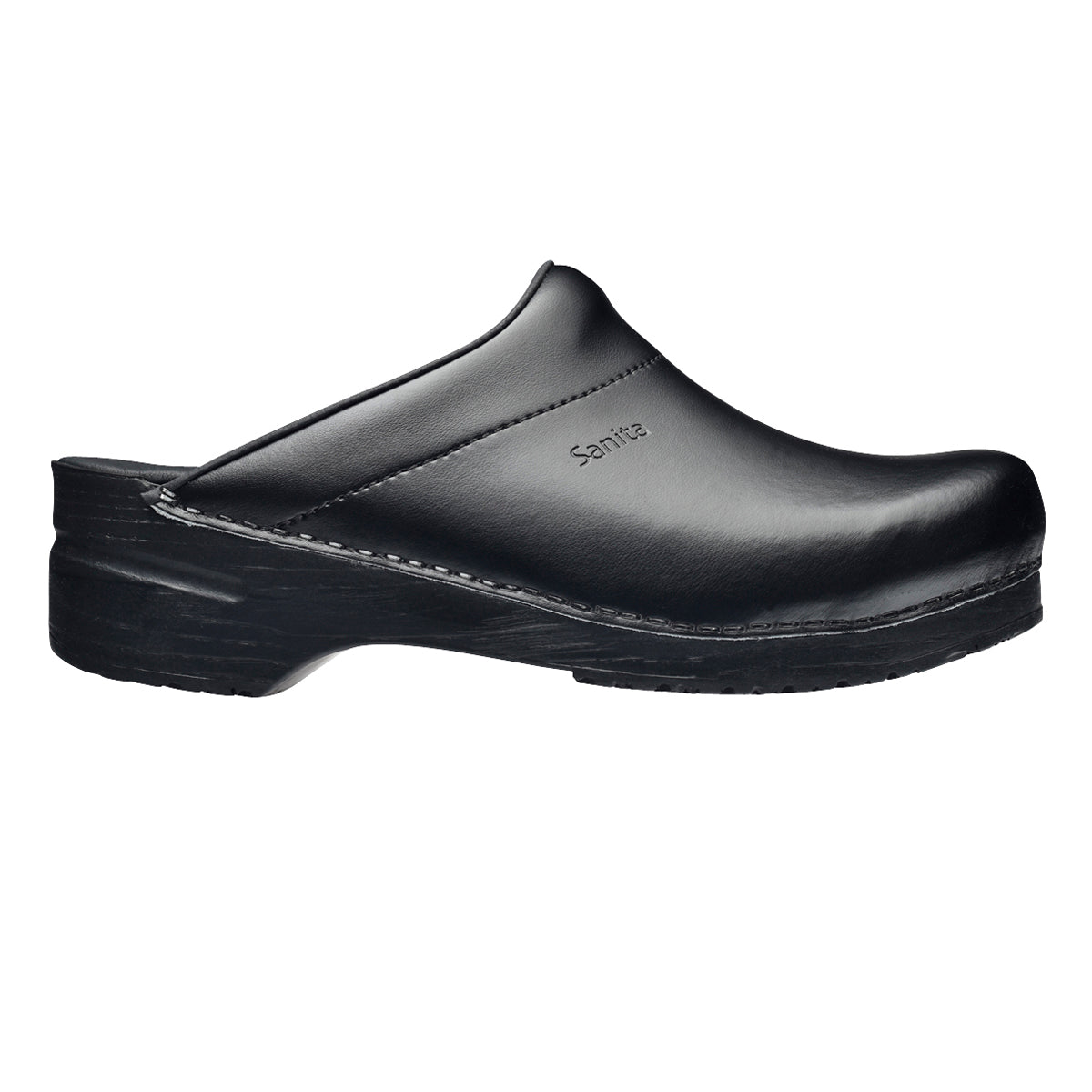 Sanita Karl PU Men&#39;s Clog in Black Open Back Clog