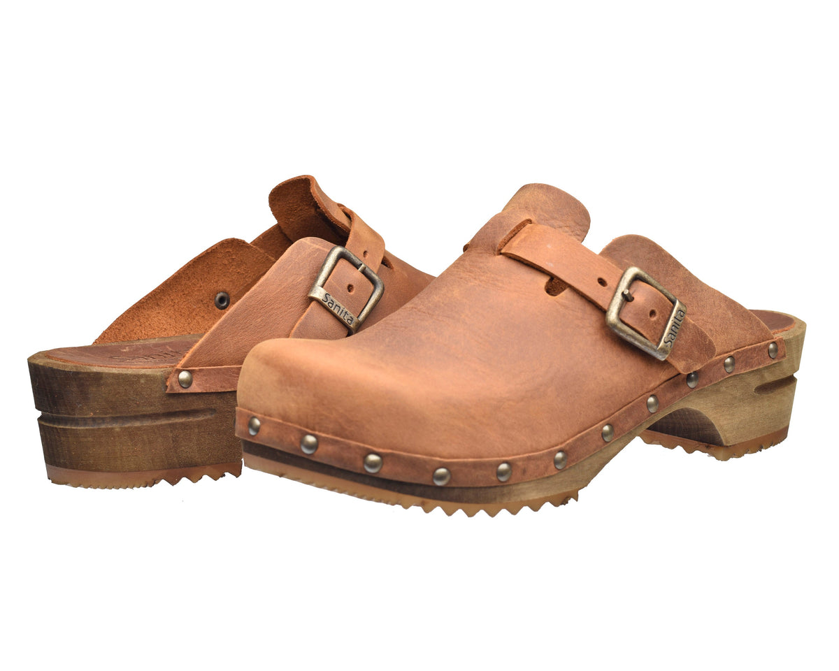 Sanita Kristel Women&#39;s Wood Clog in Chestnut Open Back Clog