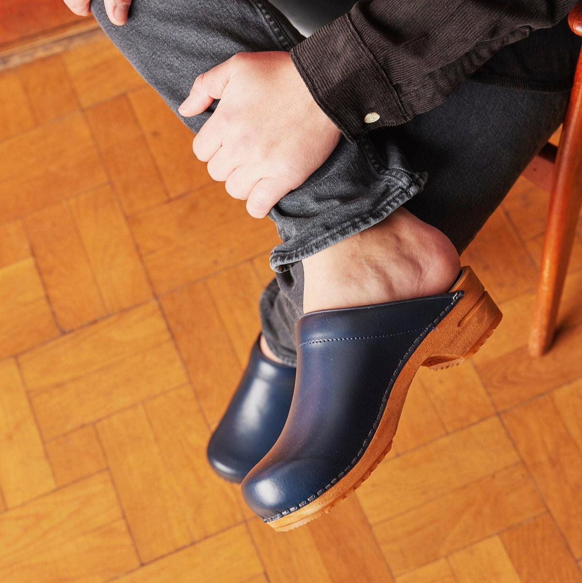 Sanita Lotte Women&#39;s Wood Clog in Blue Open Back Clog