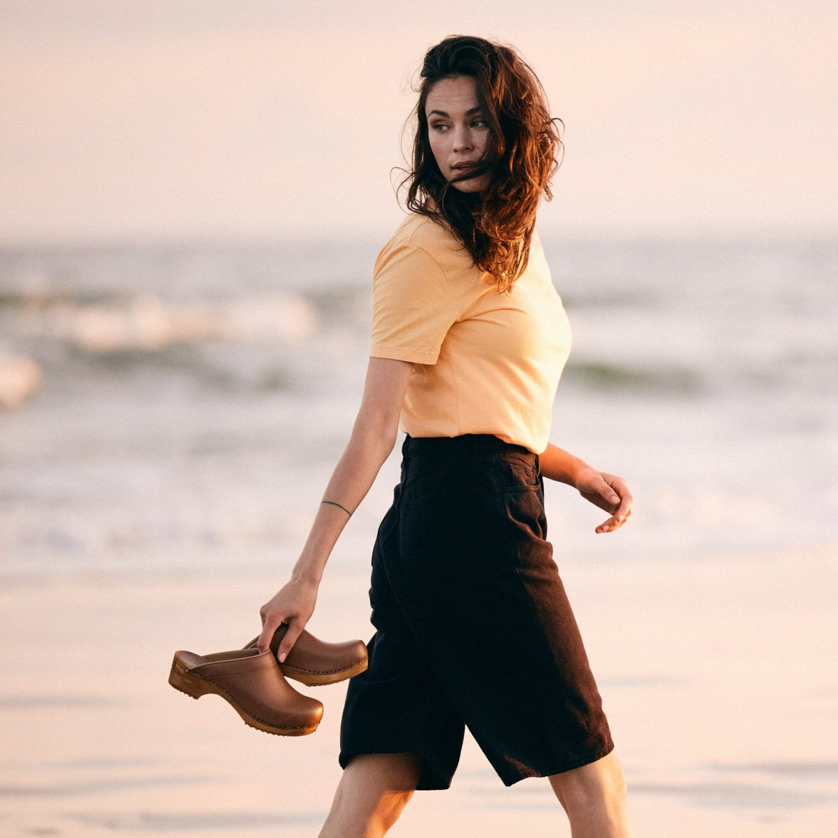 Sanita Lotte Women&#39;s Wood Clog in Cognac Open Back Clog