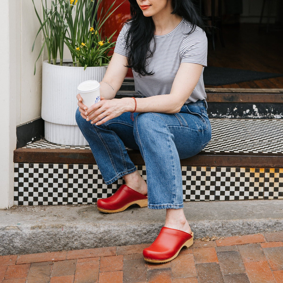 Sanita Lotte Women&#39;s Wood Clog in Red Open Back Clog