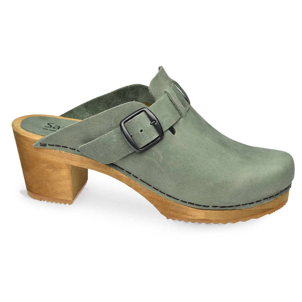 Sanita Malulo Women&#39;s Wood Mule in Khaki Open Back Clog