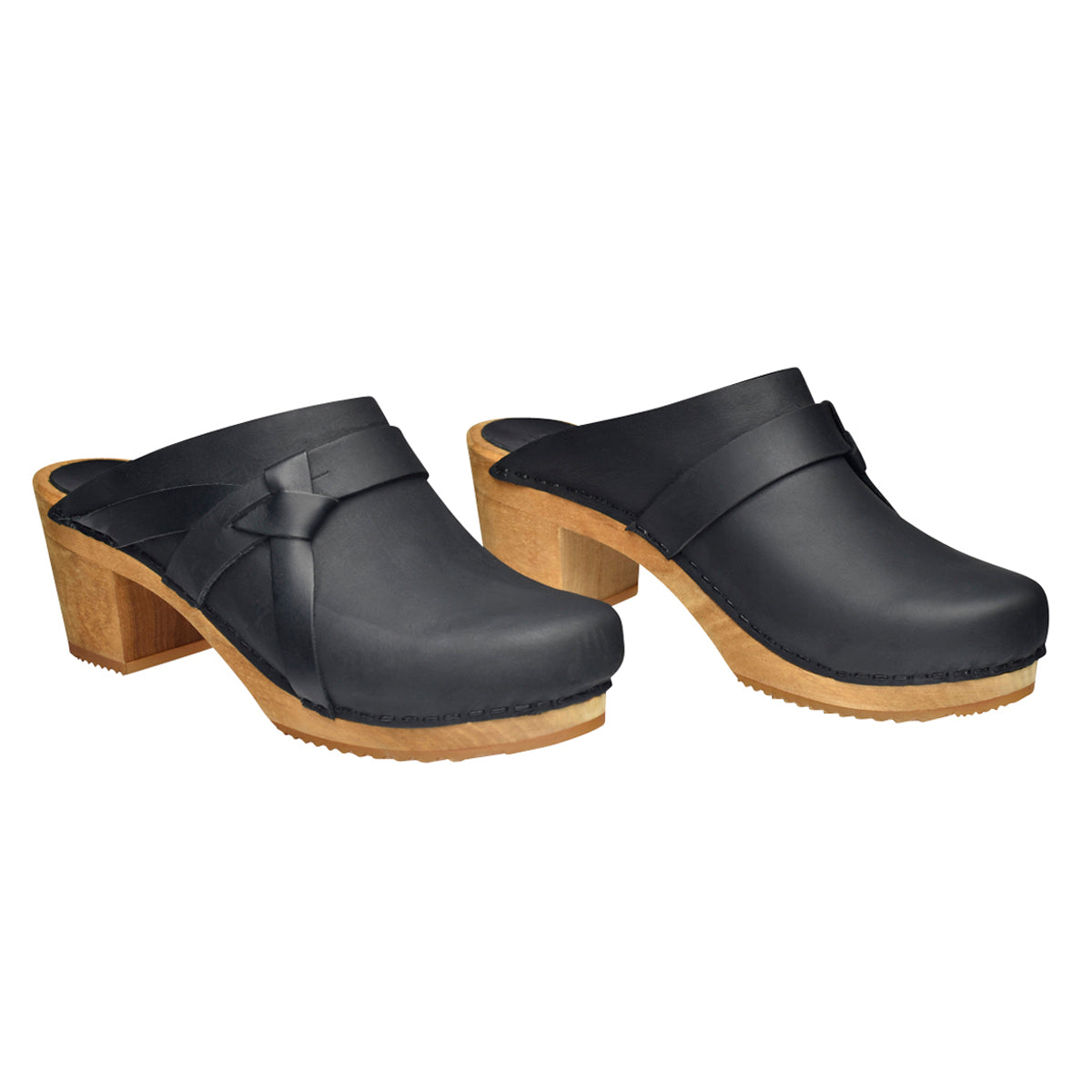 Sanita Manuella Women&#39;s Wood Mule in Black Open Back Clog