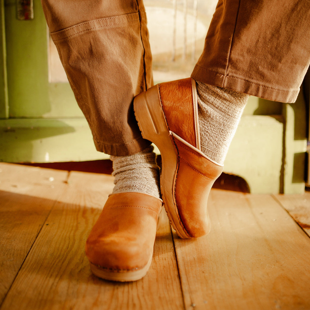 Sanita Pro. Oiled Leather Women&#39;s Clog in Cognac Closed Back Clog