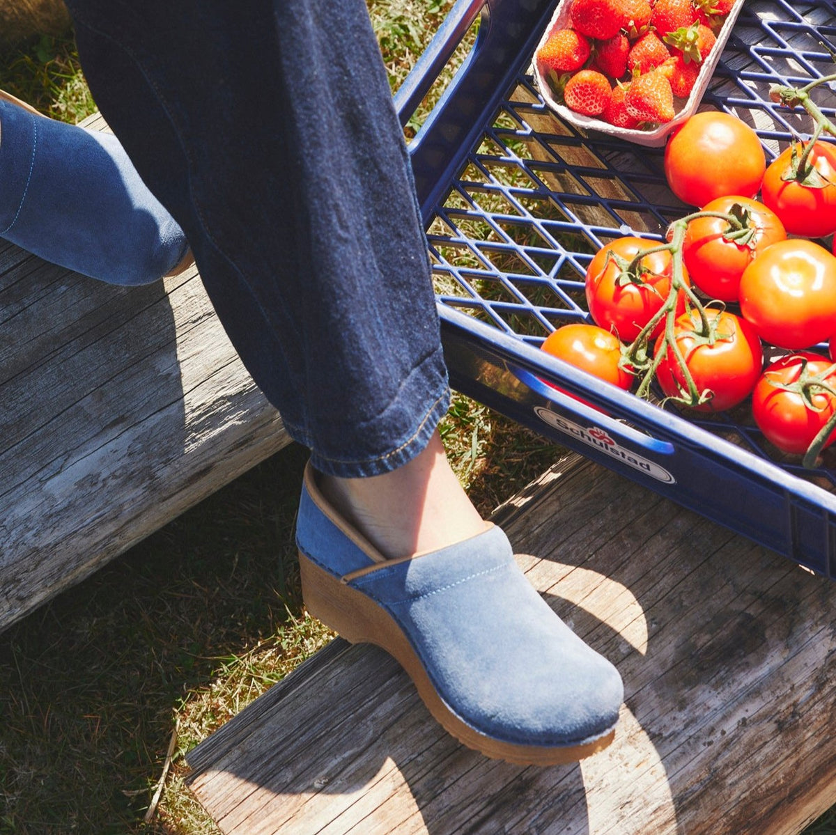 Sanita Pro. Oiled Leather Women&#39;s Clog in Dove Blue Closed Back Clog