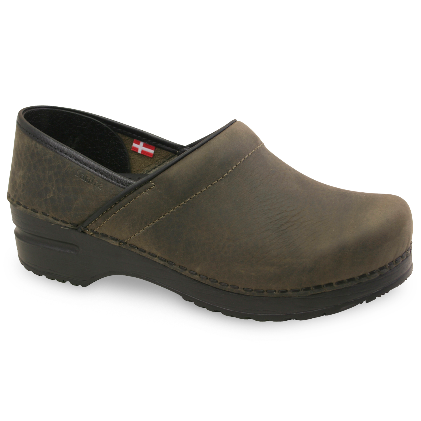 Sanita Pro. Oiled Leather Women's in Olive Closed Back Clog